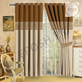 2 Pieces Premium splendid velvet curtain & 2 Belts (Cream/Camel)